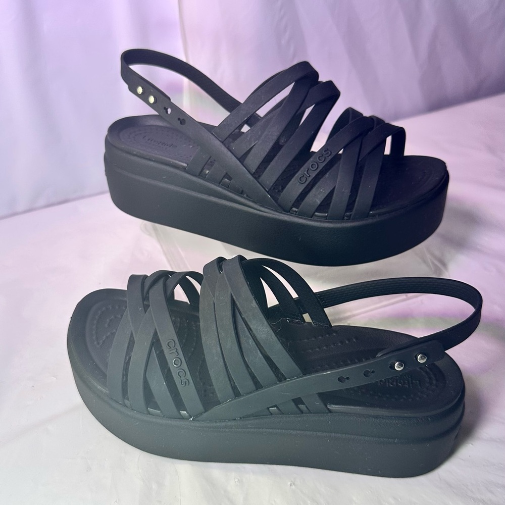 CROCS Women's Black Strappy Platform Sandal - Picture 2 of 9